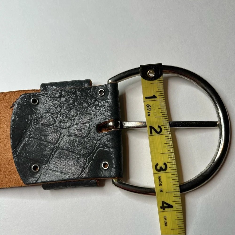 Vintage '84 Paris Statement Wide Belt Croute de Cuir Leather with Silver Buckle